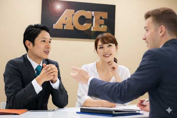 広島市のエース英語学院で学ぶ社会人の受講風景